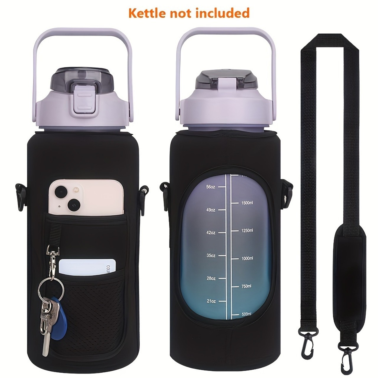 Water bottle sleeve, made of elastic fabric for a snug fit, anti-collision and scratch-resistant, heat-insulating and moisture-proof, easy to clean, portable and space-saving. 