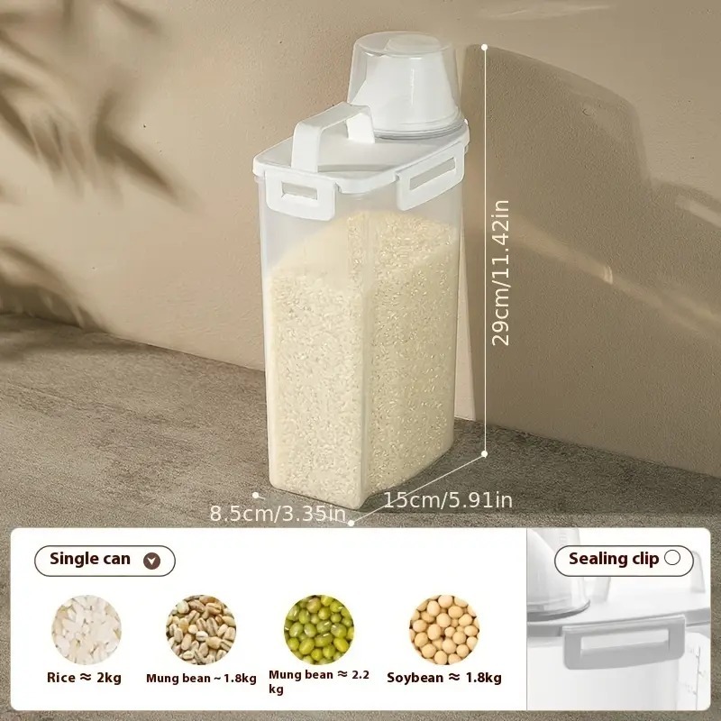 Sealed food storage containers with lids - Leak-proof and moisture-proof kitchen storage boxes, suitable for grains, nuts, flour and rice - Made of durable PE material