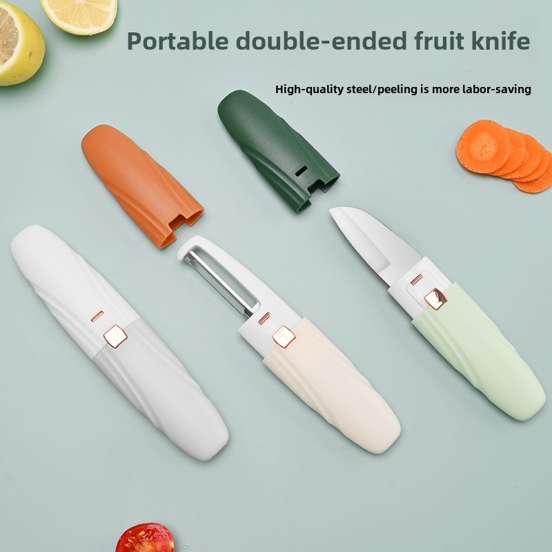 Green 2-in-1 Multi-Function Fruit Knife - Peeling & Slicing Tool for All Fruits - Easy to Use & Durable Kitchen Gadget