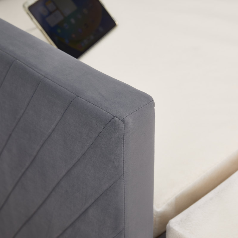 Twin Size Upholstered Daybed with Trundle,USB Port ,Side Pockets, Modern V-grained backrest Design,No Box Spring Needed, for Bedroom, Guest Room ( Grey, Twin)