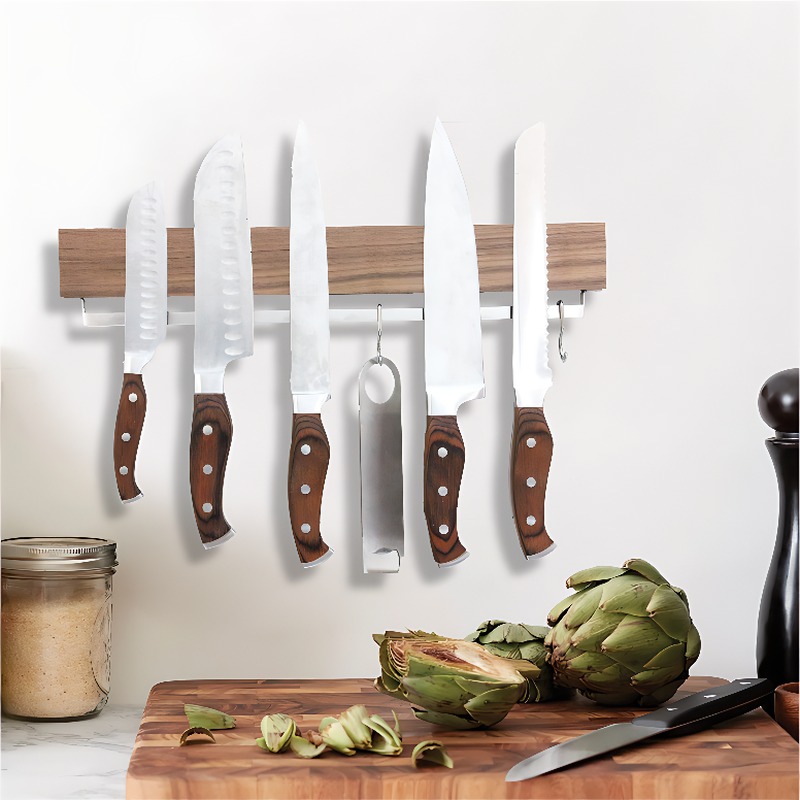 Nordic Style Wooden Knife Rack with Hidden Storage Space Saving for Small Kitchen Bar Counter Wine Cabinet