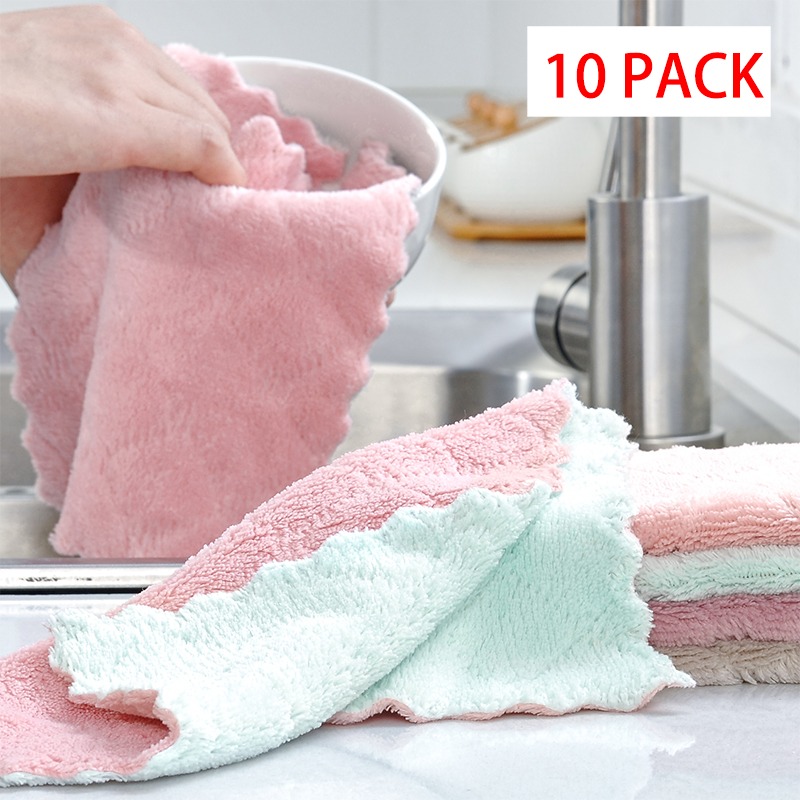 10-Pack Dual-Sided Cleaning Cloths - Super Absorbent & Lint-Free for Tough Stains (Kitchen, Car, Glass) - Reusable & Machine Washable
