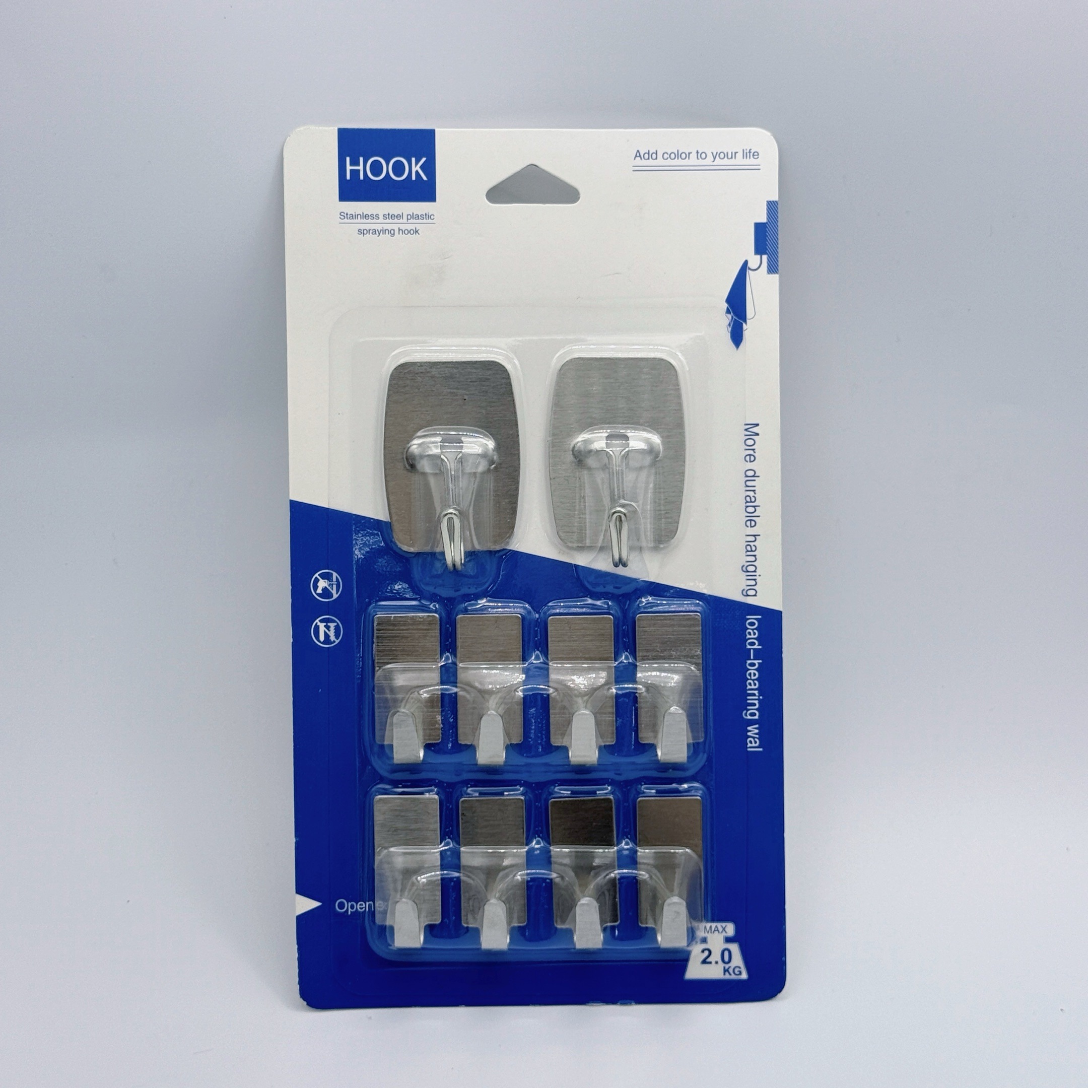 10 Pack Stainless Steel Adhesive Hooks Heavy Duty Wall Hooks for Tile Glass Metal Strong Hold for Home Dorm Office Organization