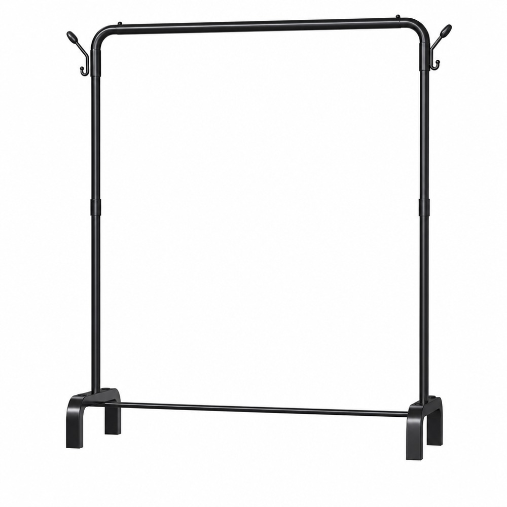 120cm Single Rod Garment Rack, Thickened Stable Metal Frame, Side Hooks & Bottom Storage Shelf, Multi-purpose Clothes Hanging Organizer for Home Use