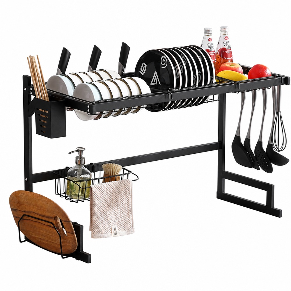 65cm Single Tier Sink Dish Drying Rack, Rust-proof Carbon Steel Organizer for Kitchen Counter Space Saving