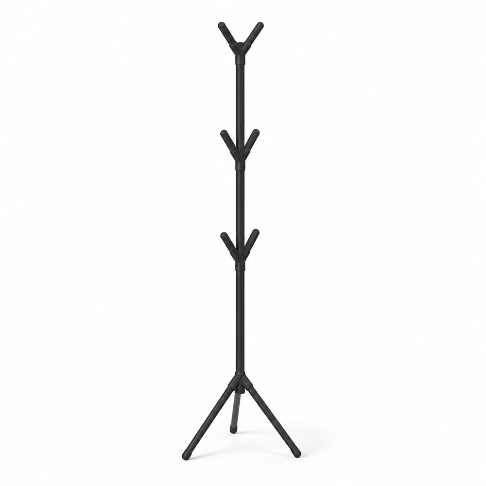 Three-prong Freestanding Coat Rack, Stable Tripod Base, Multi Hooks for Clothes, Bags & Scarves, Minimalist Metal Organizer for Entryway & Bedroom