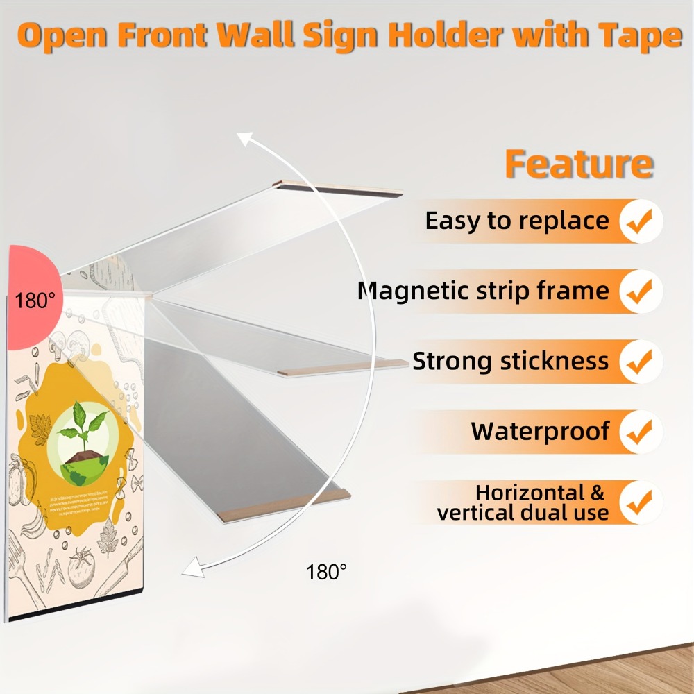 3 Packs Arylic Sign Holder Wall Mount, Plastic Magnetic Display Frame ...