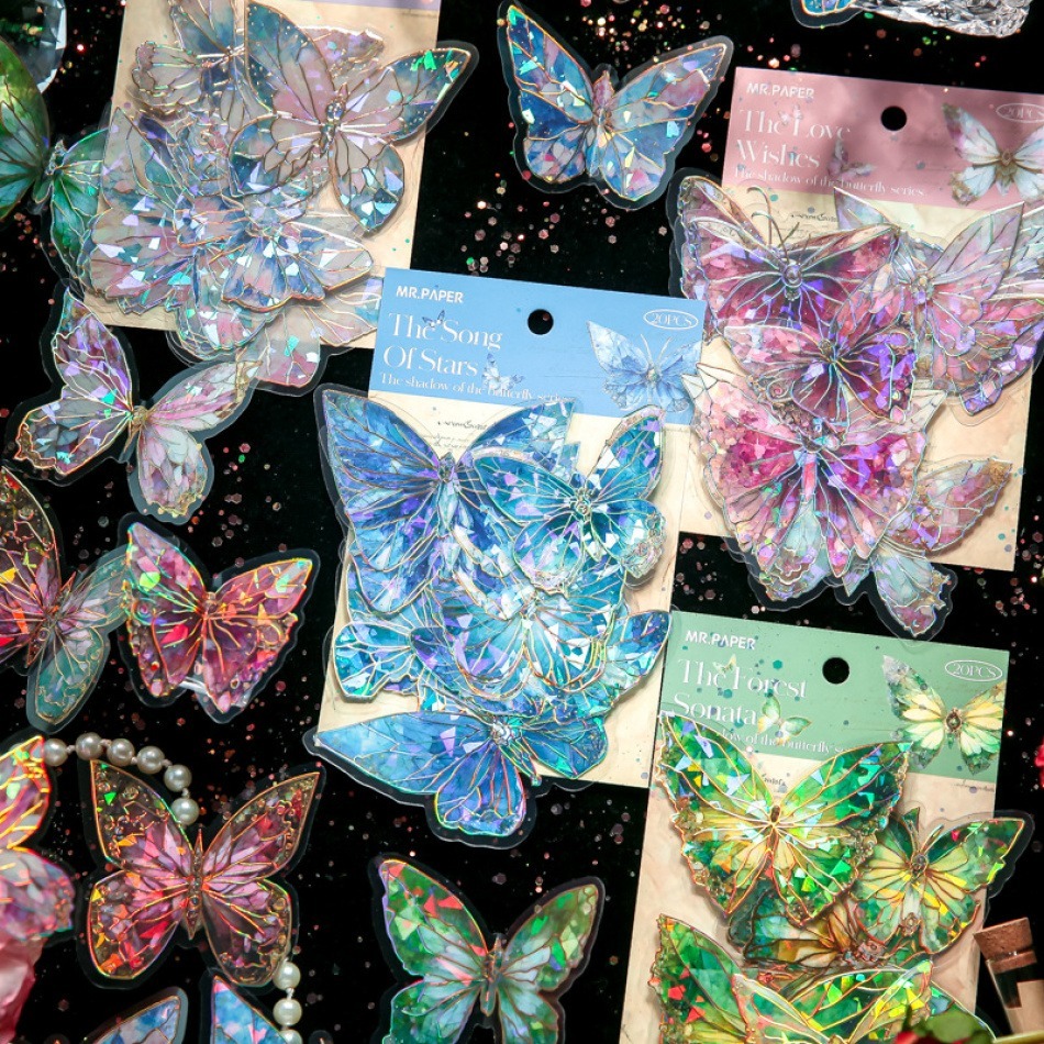 80 butterfly sticker packs, dreamy hot stamped butterfly card theme, stunning retro style, PVC material, DIY journal decoration material sticker pack