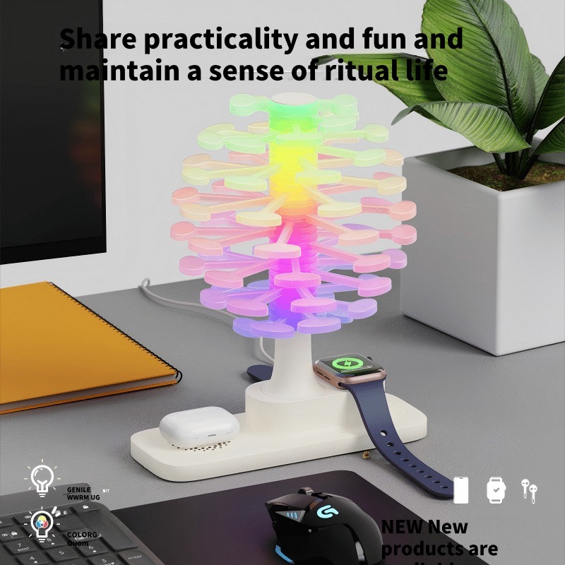 Rotating tree atmosphere lamp + Radiant glow + Furniture living/entertainment venues + Desk lamp decoration + Wireless charging, creating an atmosphere