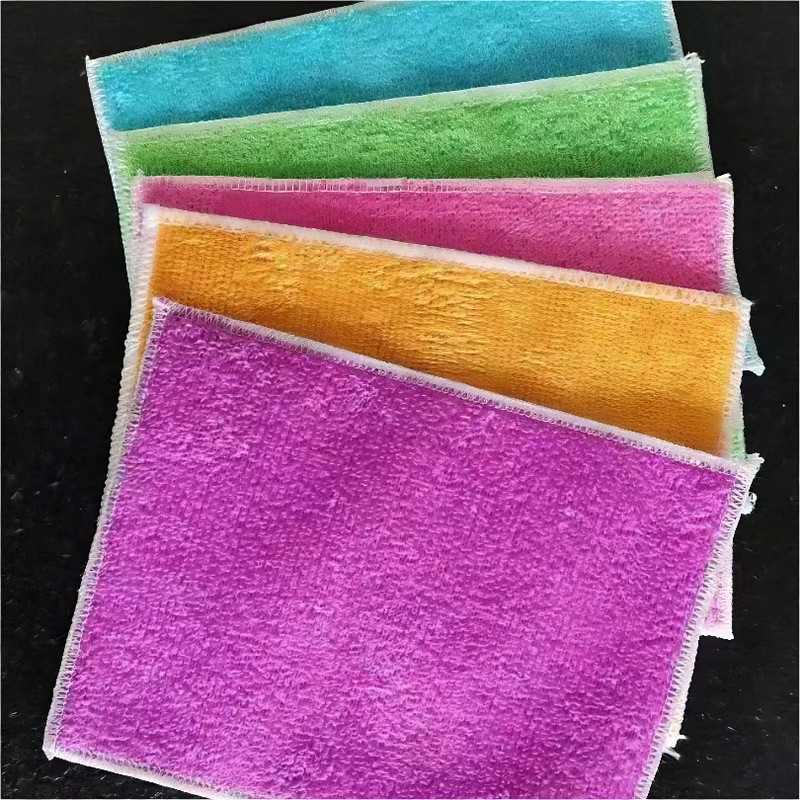 2 Pack Double-Layer Silver Fiber Cleaning Cloths for Kitchen Home Multi-Purpose Strong Oil Stain Removal Random Color