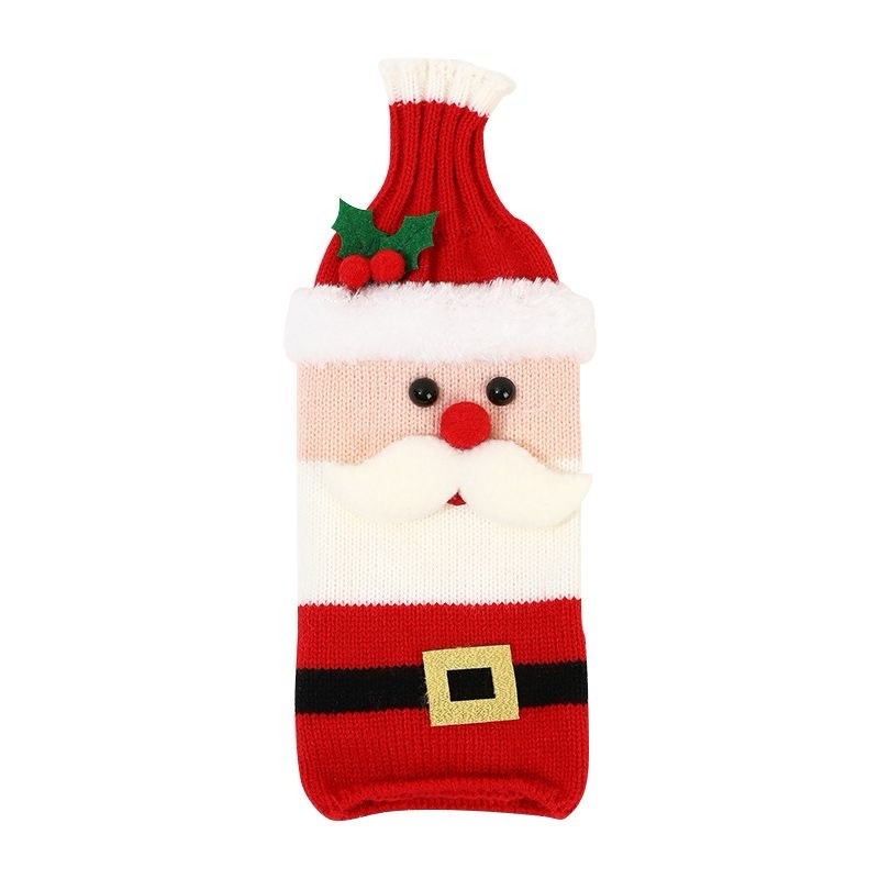 Christmas Santa Wine Bottle Cover - Knitted Champagne Bottle Sleeve, Festive Decoration for Restaurants and Homes (Suitable as a Gift for Christmas, Halloween, Thanksgiving and Easter)
