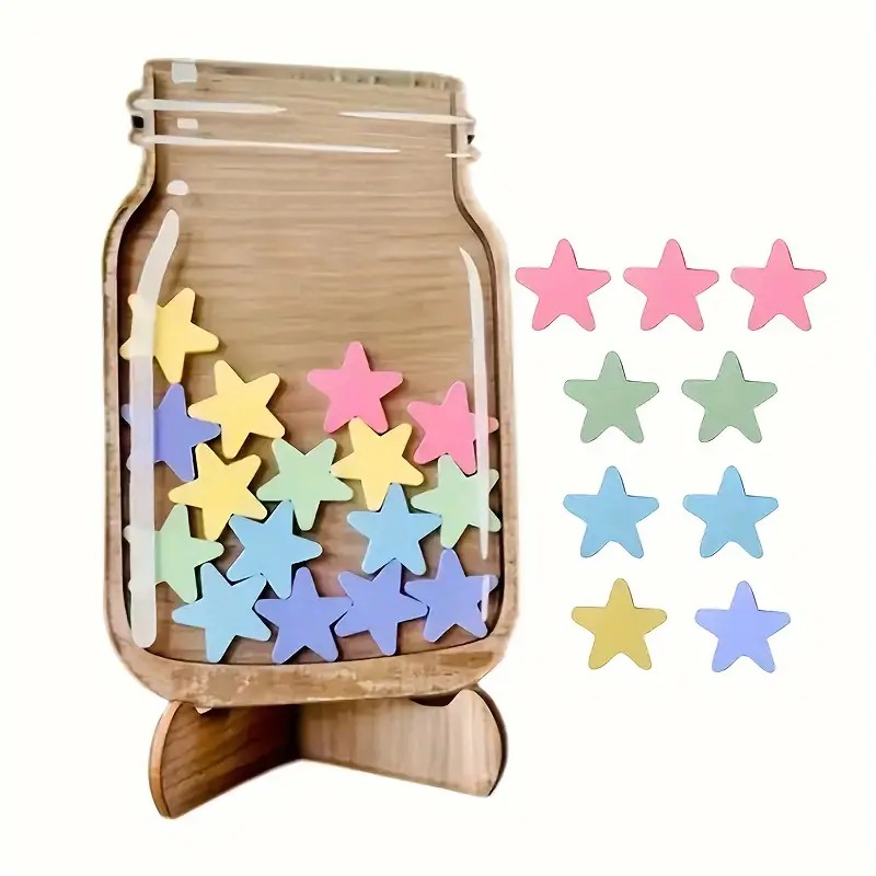 Star Reward Jar with Stickers - Eco-Friendly Bamboo Fiber Teaching Aid,No Battery Needed for Classroom & Homeschool
