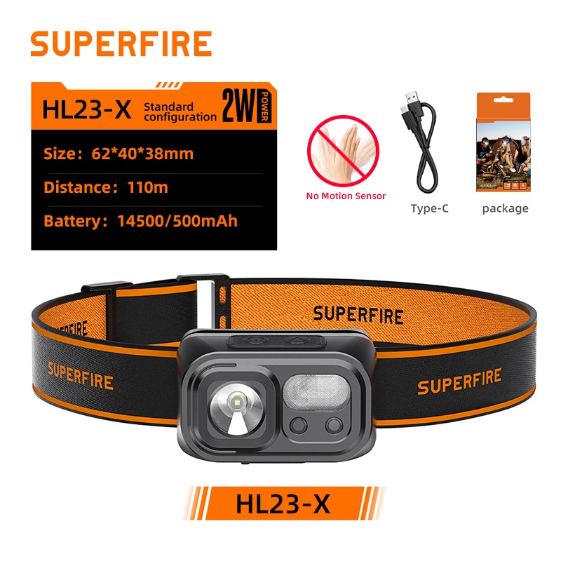 Portable LED headlamp SUPERFIRE, suitable for night running, camping, hiking and maintenance personnel, rechargeable headlamp with red light