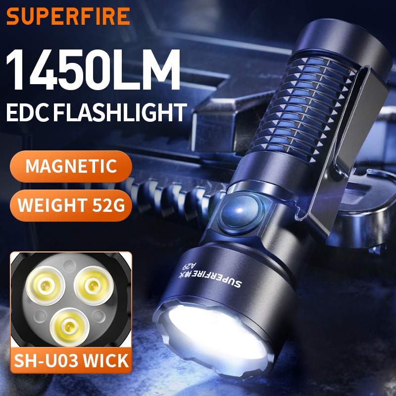 EDC Mini Portable Flashlight Rechargeable LED Flashlight with Tail Magnetic Multiple Modes Waterproof for Camping Hiking Walking Daily Use