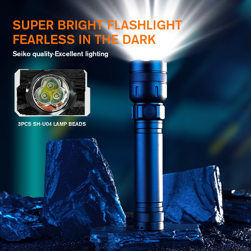 Dry Battery 3 Lamp Beads Flashlight Ultra Bright 1000+ Lumens Water Resistant Aluminum Flashlight for Outdoors