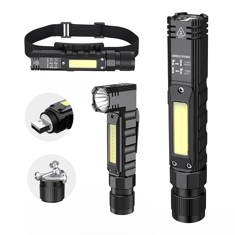Multi functional LED Torch Led Flashlight 90 Rotating Degree Flashlights Rechargeable Headlamp Work Light for Car Repair, Working, Hiking