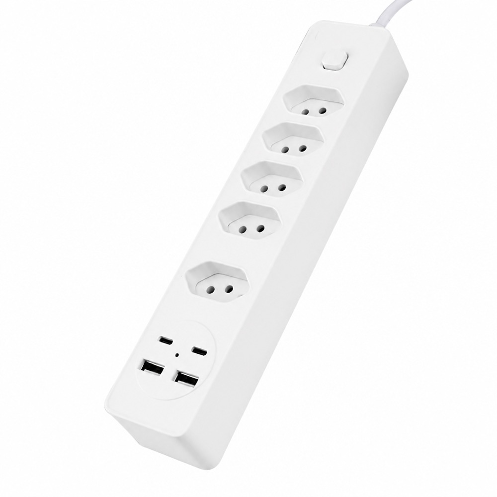 BX2226T Brazilian standard power strip with USB-C ports, overload protection and multi-outlet design compatible with multiple devices.