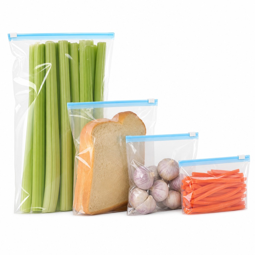 Food-Grade Clear Slider Zipper Bags, Multi-Size Thick Moisture-Proof Sealed Bags, Reusable Food Storage Bags for Refrigerator Organization