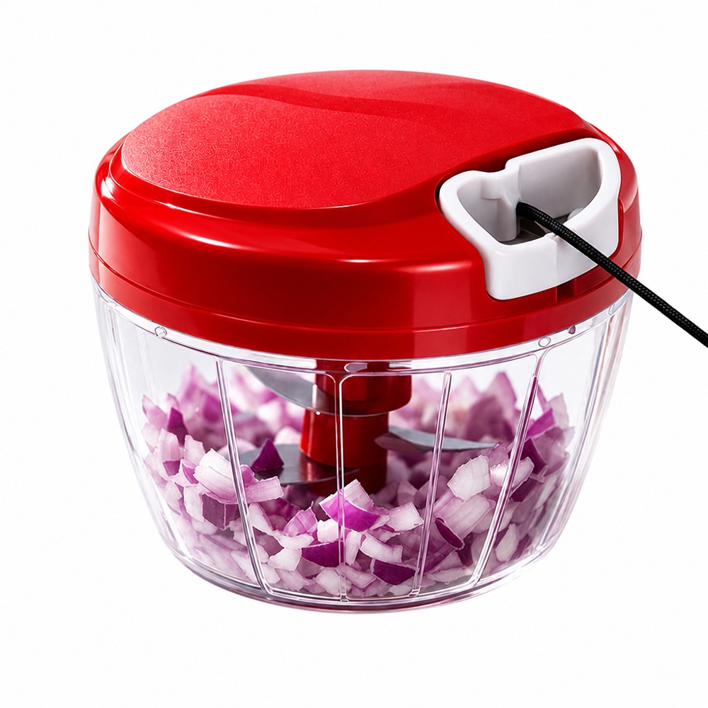 Manual pull-string chopper with 3 sharp blades, no electricity needed-just pull to quickly chop garlic, onions, veggies and more. Easy to disassemble and clean; an efficient kitchen prep helper.