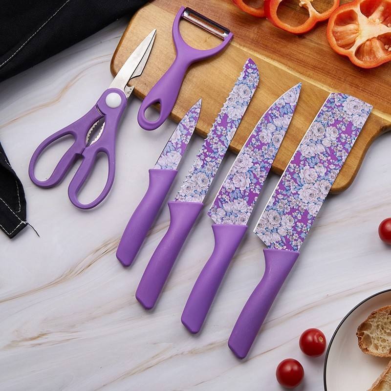 6-Piece Stainless Steel Color-Printed Kitchen Knife Set, Household Kitchen Utility Knife Set