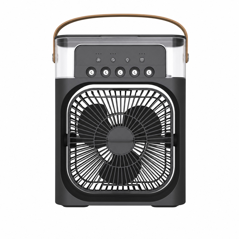 5-button multifunctional portable desk fan with light and spray function, strong wind rechargeable handheld cooling fan