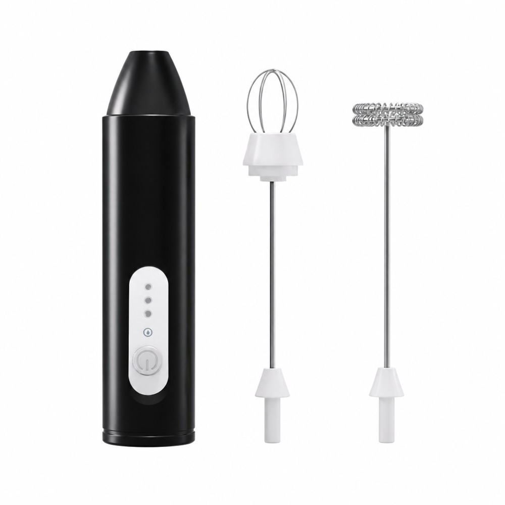 Rechargeable dual-head electric milk frother, 3-speed adjustable, for coffee foam and egg whipping