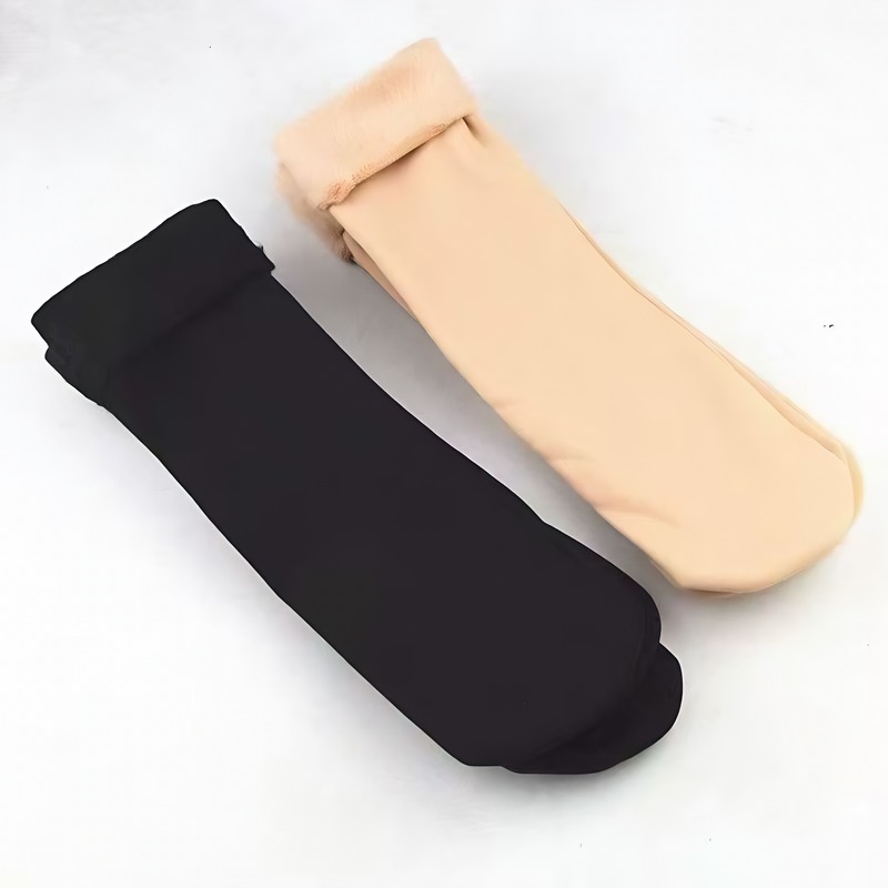 Thermal Fleece-Lined Snow Socks (Random Color) - Warm Non-Slip Mid-Crew Socks for Indoor & Outdoor, Unisex for All Ages
