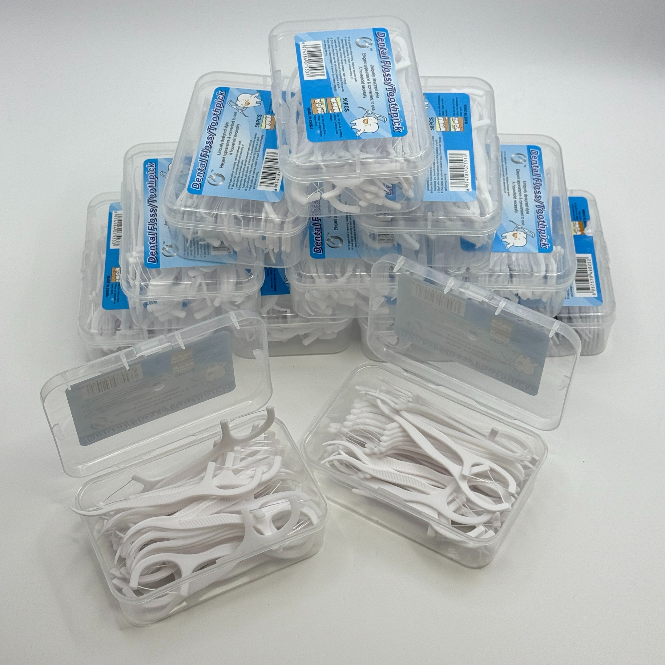 6-Pack Dental Floss (50ct/Box) - Ultra-Thin & Strong, Mint Flavored - Individually Wrapped for Family Oral Care & Travel