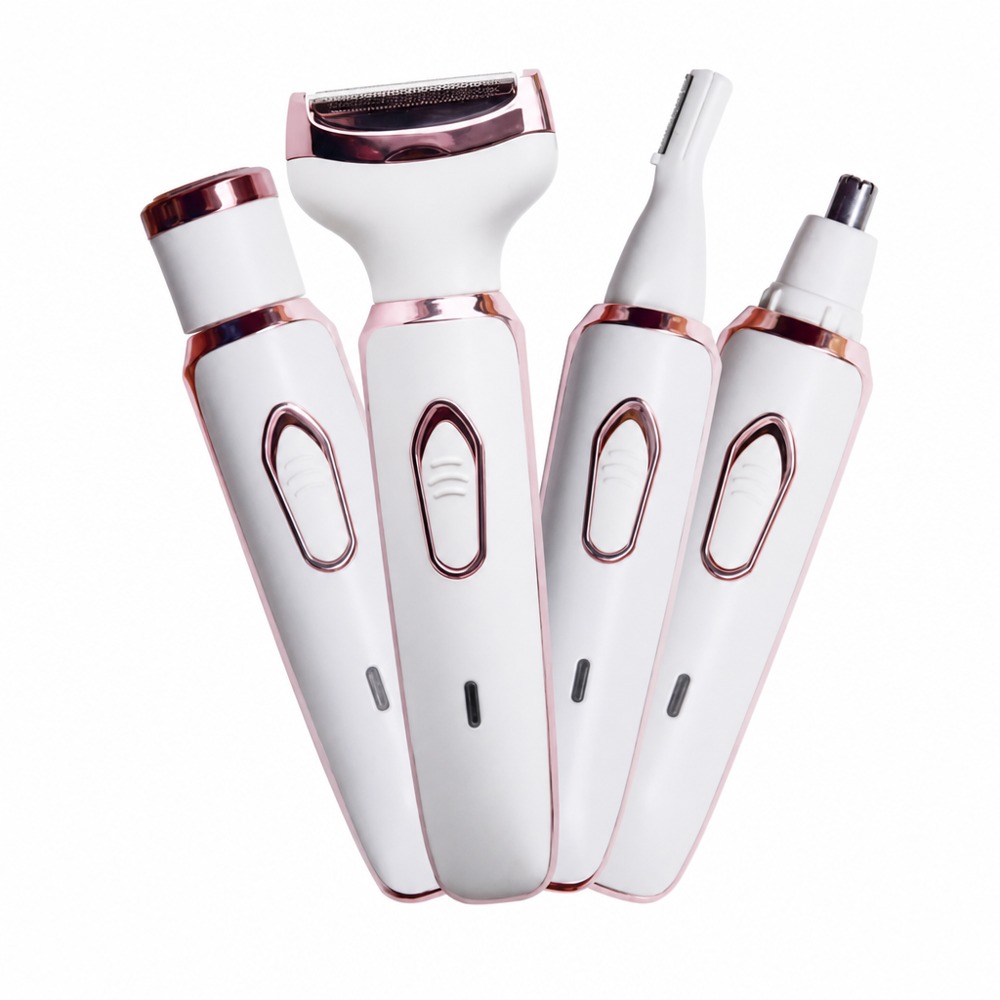 4-in-1 multifunctional electric shaver set with replaceable heads, full body hair removal trimmer for women