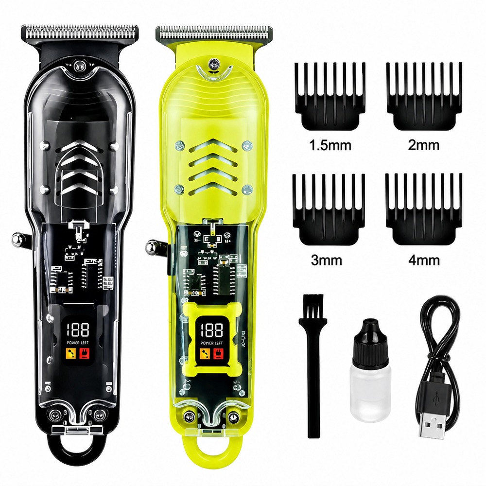 Digital Hair Clipper WY999: LED display, titanium-ceramic blade, low-noise pure copper motor, multi-length settings, detachable easy-clean blade-great for home & pro use.