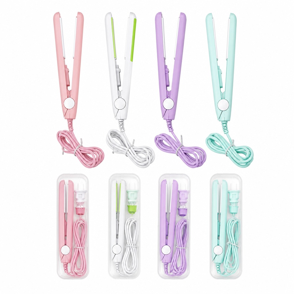 Purple Mini Hair Straightener: compact portable body, ceramic-coated plates fast heating & hair-friendly, straighten & curl 2-in-1, great for bangs/short hair/root volume, multi-temp control, anti-scald shell-perfect for daily & travel styling.