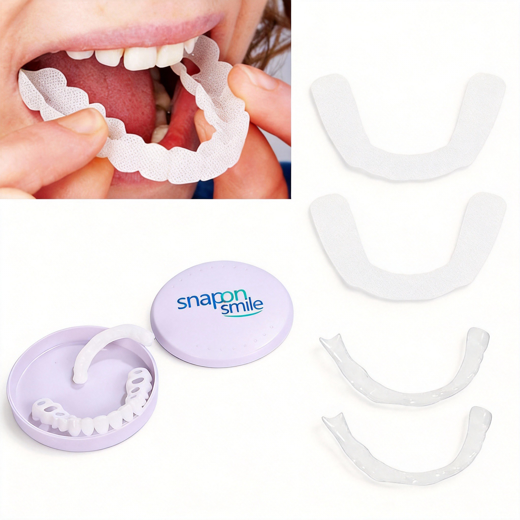 Snap-On Teeth Smile Veneers Silicone Comfortable Flex Fit Dentures for Top & Bottom Teeth | White Tooth Cosmetic Cover