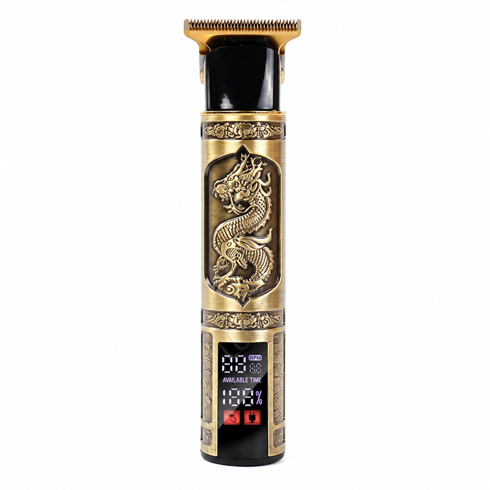 复古青铜浮雕龙纹锌合金机身带 LED 数显电量转速电动雕刻理发推剪