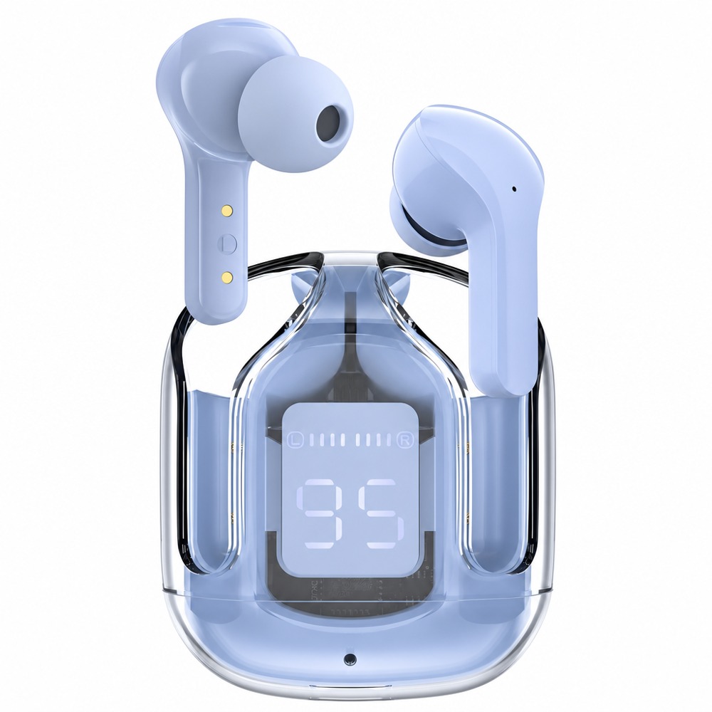 Ultrapods Max wireless Bluetooth earbuds with transparent digital display charging case, in-ear noise reduction, stereo sound, long battery life and touch control, compatible with all mobile phones.