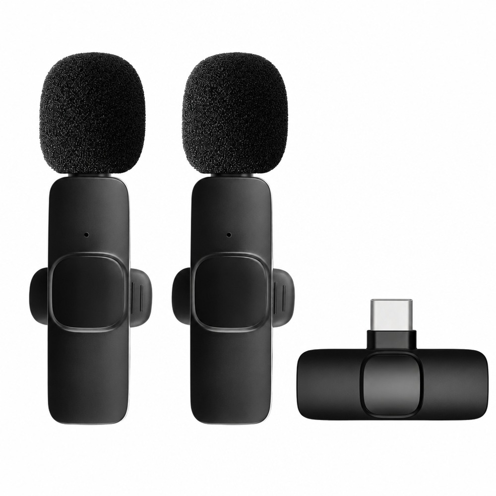 K9-TC-2 2-in-1 Type-C wireless lavalier mics, dual-person noise reduction recording, plug-and-play low latency, for live streaming, short videos & outdoor interviews.