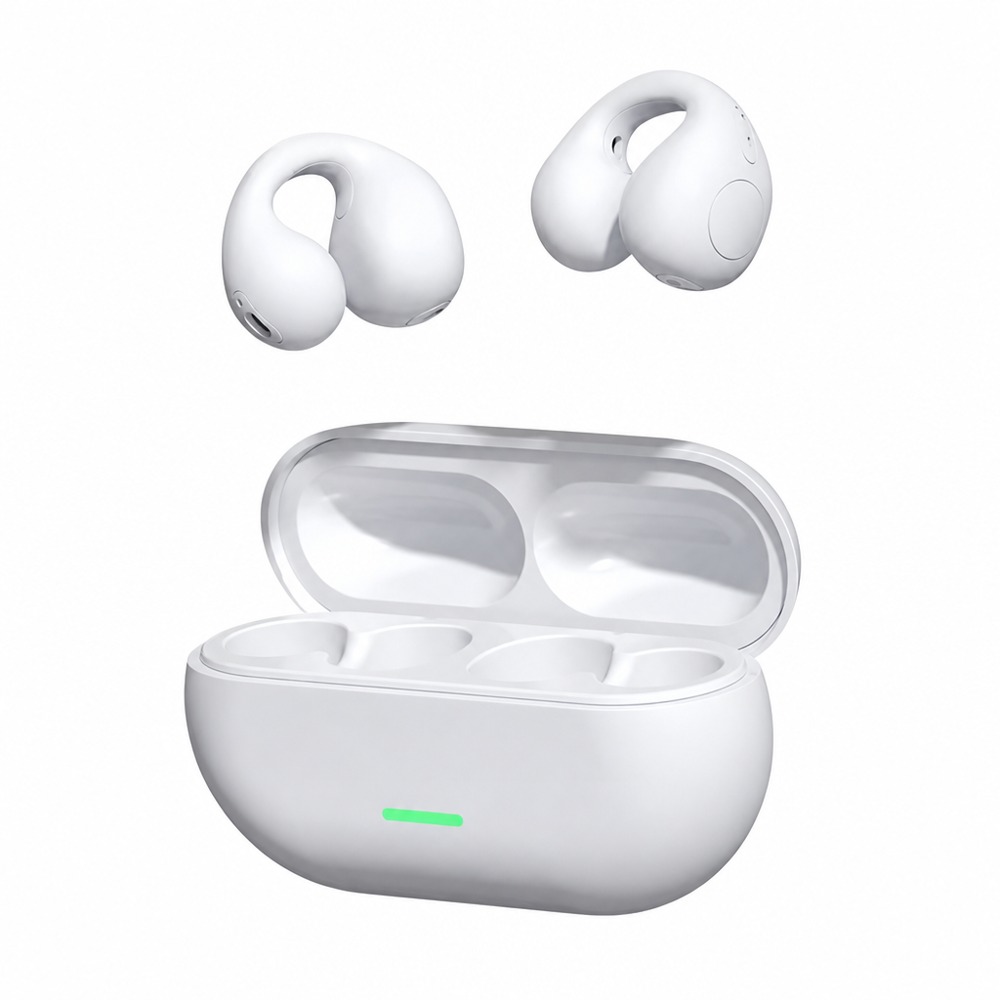 7500 open-ear clip-on Bluetooth earbuds, painless wearing, leakage-free sound, digital display charging case, long battery & touch control.