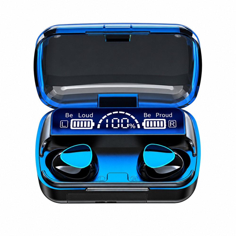 M10 wireless Bluetooth earbuds with mirror LED digital display, large capacity charging case, touch control for sports