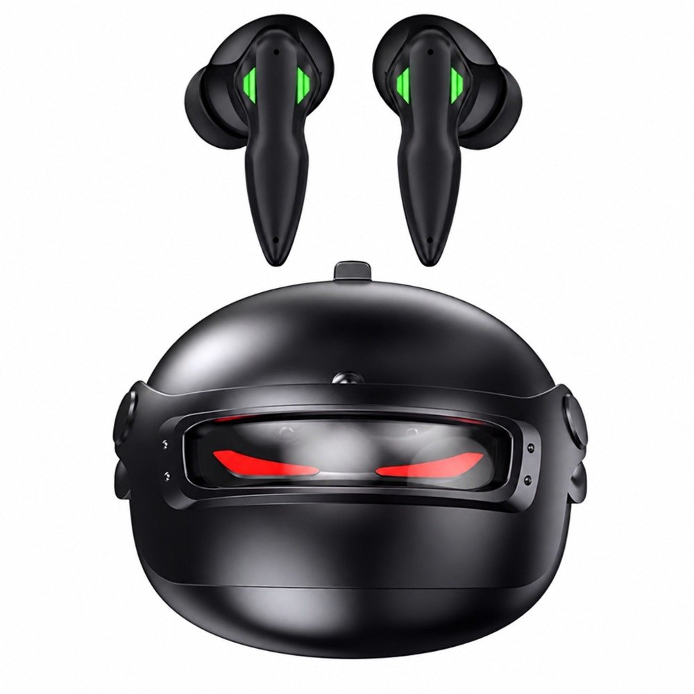 Helmet-shaped gaming Bluetooth earbuds, low latency for games, cool LED light wireless in-ear headsets
