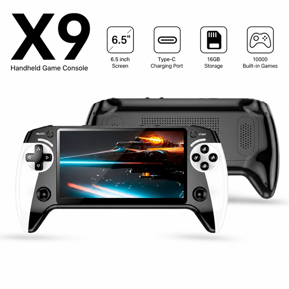 X9 handheld game console, 6.5 inch screen, 16GB storage, Type-C charging, built-in 10000 retro games