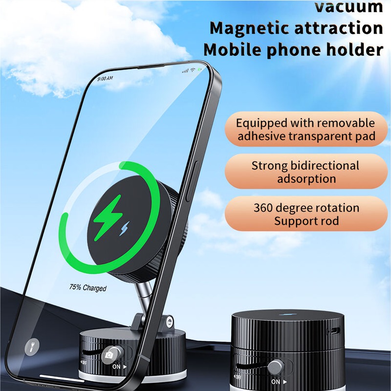Magnetic Phone Holder - Strong Vacuum Suction & 360° Rotation for Car/Dashboard/Desk Mount,Rechargeable