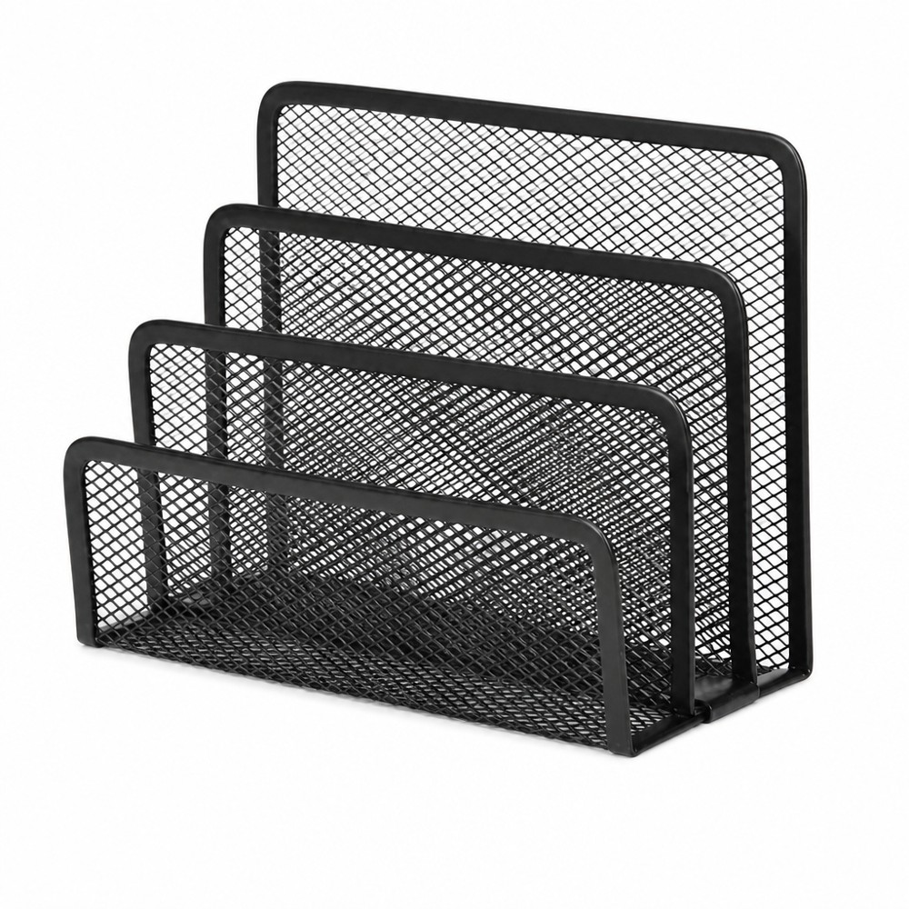 4-slot stepped metal mesh file holder, perfect for sorting documents, magazines and bills to tidy up your desktop