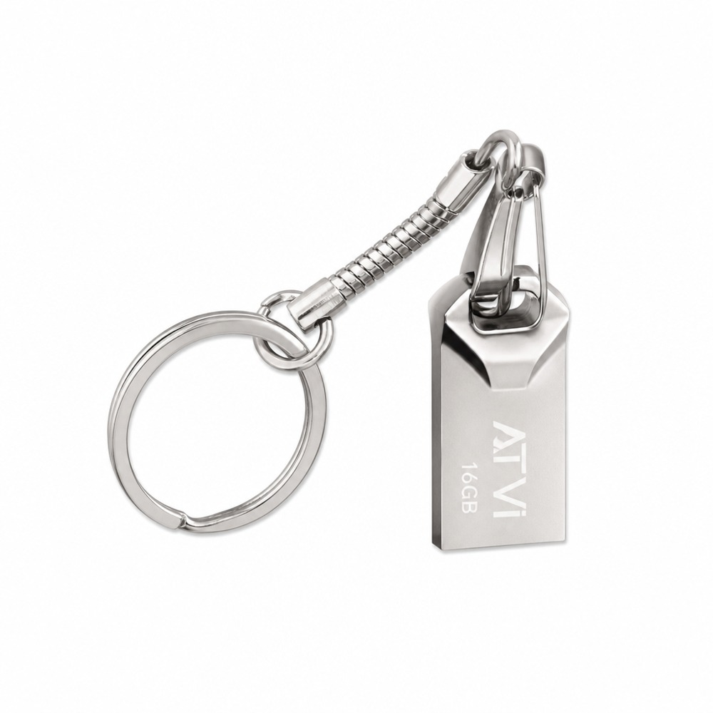 16GB mini metal keychain USB flash drive, compact portable with key ring, blister retail package.