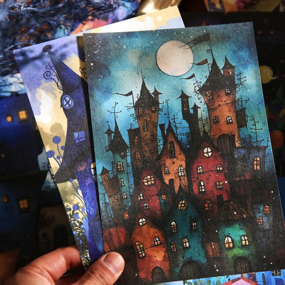 60 sheets of fairy tale world themed paper: Magical Forest, Castle House, Mushroom, Plant Flowers, Abstract Pattern, Lightweight Paper, Retro Cartoon Style, DIY Journal Base Decorative Paper