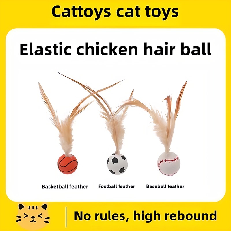 Feather Cat Toy Balls Set- Interactive Feather Ball Toy Set for Cats, Bouncy Ball Tails Cat Toys, Cat Bouncy Ball Toy, No Battery Required, Promotes Exercise And Reduces Anxiety Cat Toy