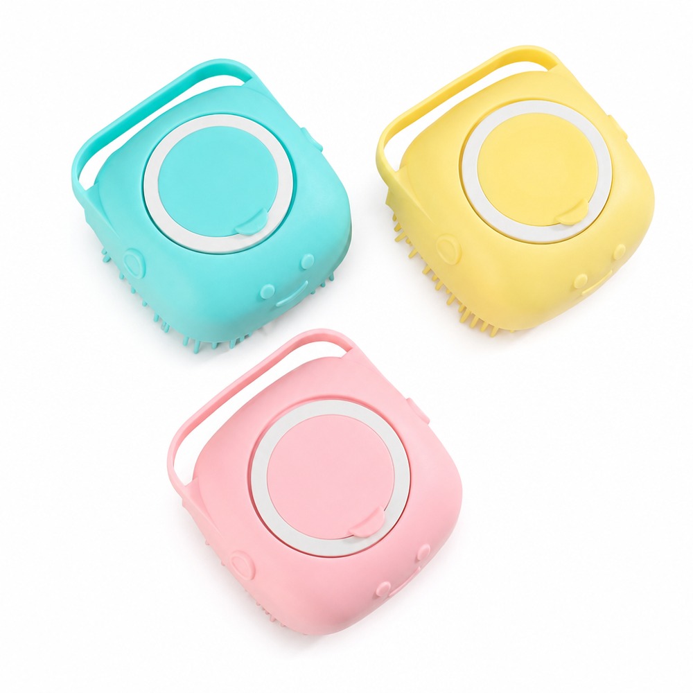 Cartoon Silicone Refillable Bath Brush (Random Color), Soft Bristles for Gentle Massage, Safe for All Skin Types, Suitable for Adults, Kids & Pets, 3-in-1 for Bathing, Shampooing & Exfoliating.