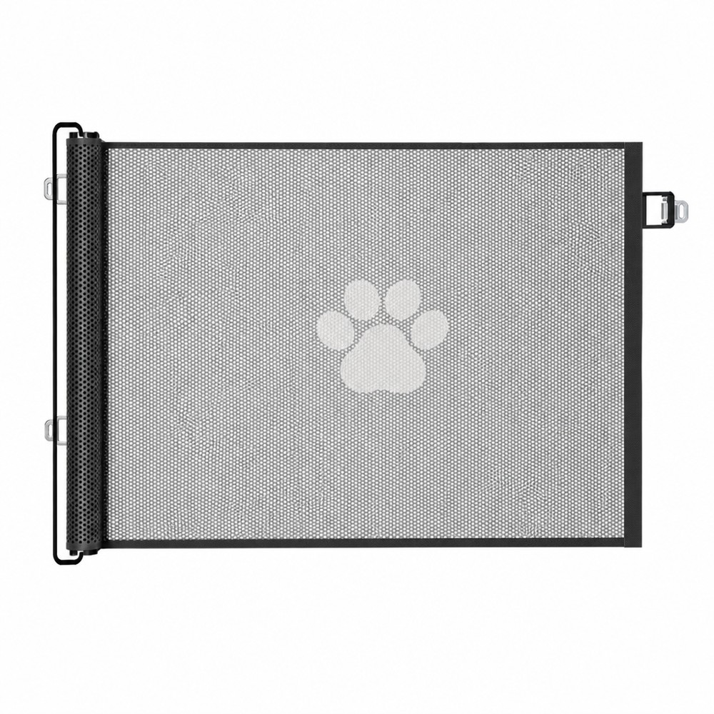 Retractable mesh pet barrier gate, freely stretchable for installation, serves as a protective fence to block dogs and cats from passing through, sturdy, durable, breathable and see-through
