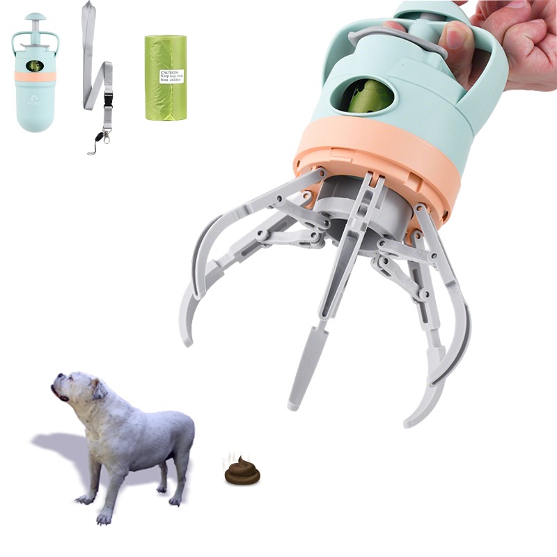 Outdoor Pet Waste Scooper - Portable 6-Claw Dog Poop Grabber with Built-in Waste Bag Storage