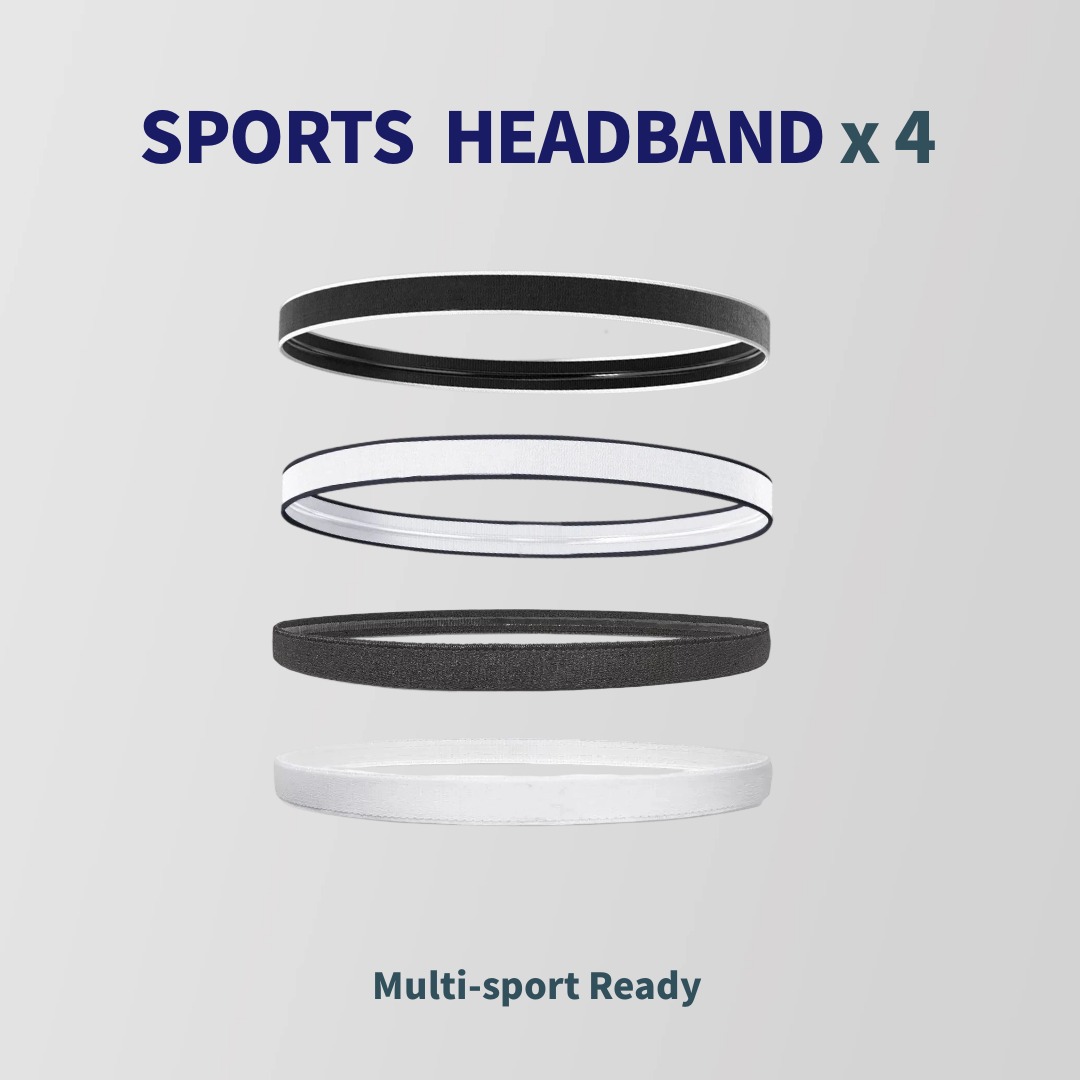 Breathable Sports Headband - Soft & Stretchable for Comfortable Fit - Sweat-Wicking & Non-Slip for Running/Yoga (4-Pack, Multiple Colors)
