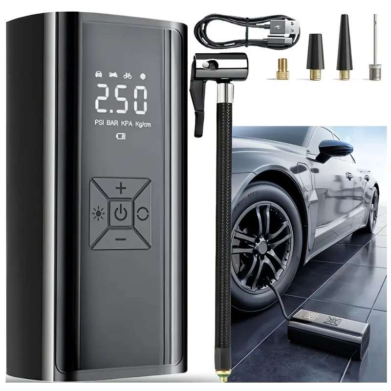 4500mAh Portable Electric Air Pump - Fast Inflation for Car, Bike Tires ...