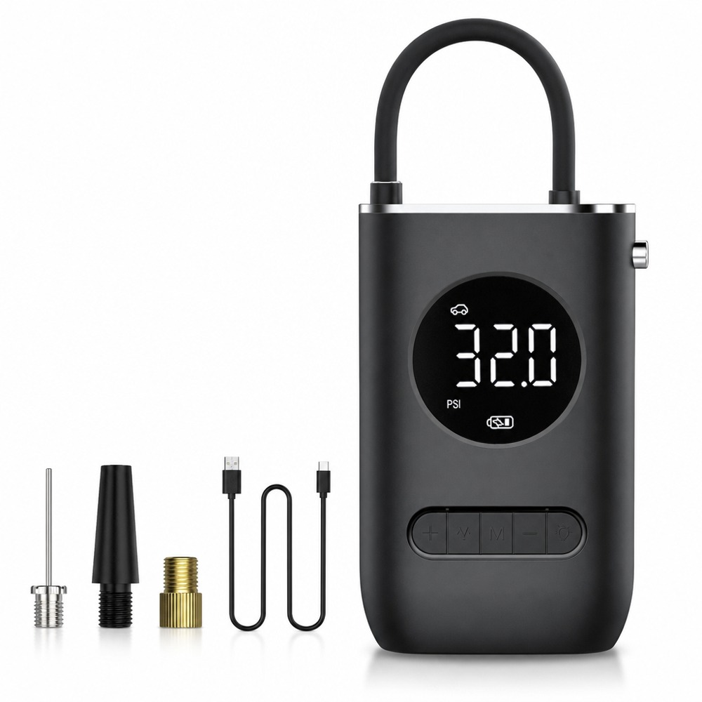 Portable wireless car tire inflator with digital pressure display auto shut-off, electric pump for car motorcycle bike ball